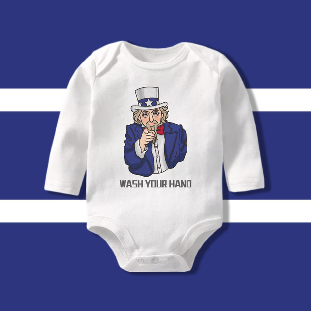 Wash Your Hand 山姆大叔版 長袖包屁衣 白