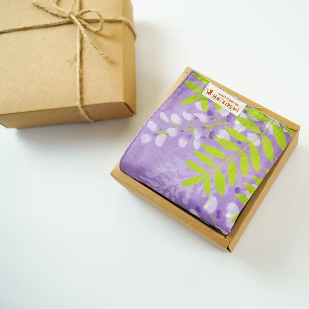 日本傳統紋樣-紫藤花-四重紗手作小方巾/手帕-貴氣紫