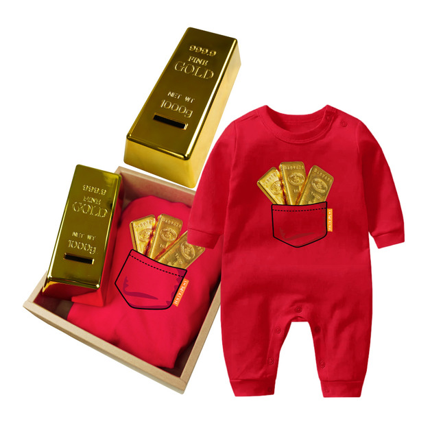 金條滿袋 聚寶禮盒 長袖連身衣 2色