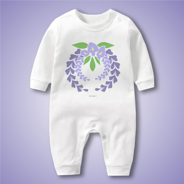 日本傳統紋樣 紫藤花環 長袖連身衣