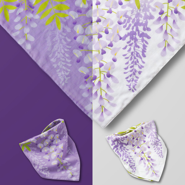 日本傳統紋樣 紫藤花 手工多功能四重紗方巾 2色