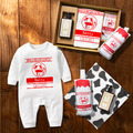 牛奶寶寶姓名生日客製禮盒3+1件組 長袖連身衣 紅色