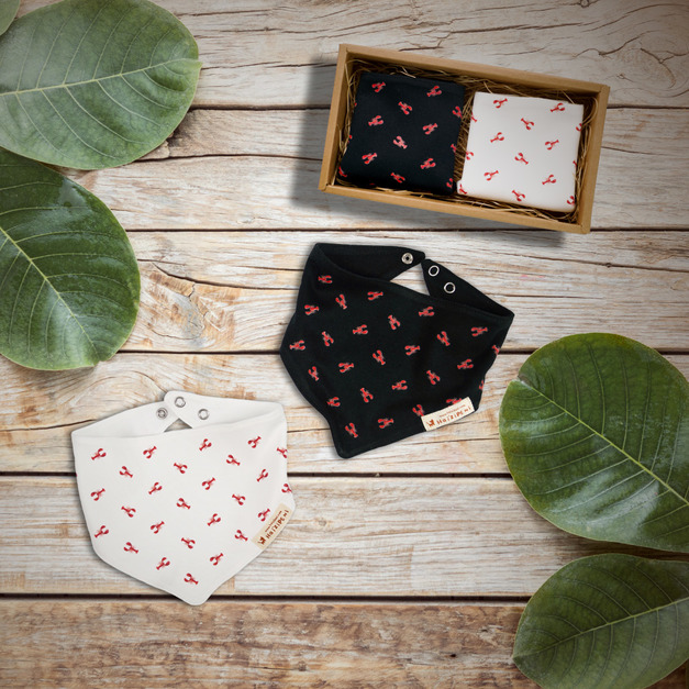 請坐好龍蝦 三角巾/口水巾/領巾 2件組禮盒