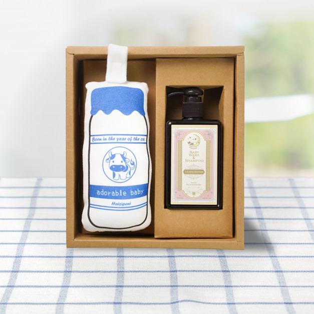 牛奶瓶啾啾安撫娃娃+沐浴露 嬰兒禮盒 2色