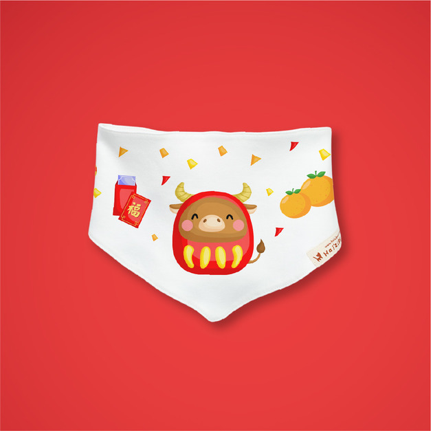 福牛達摩不倒翁 純棉 三角巾 口水巾