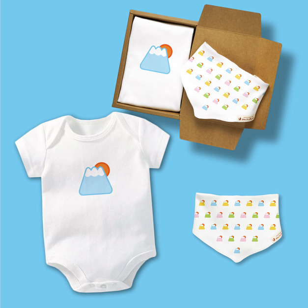 QQ富士山 短袖包屁衣 三角巾禮盒