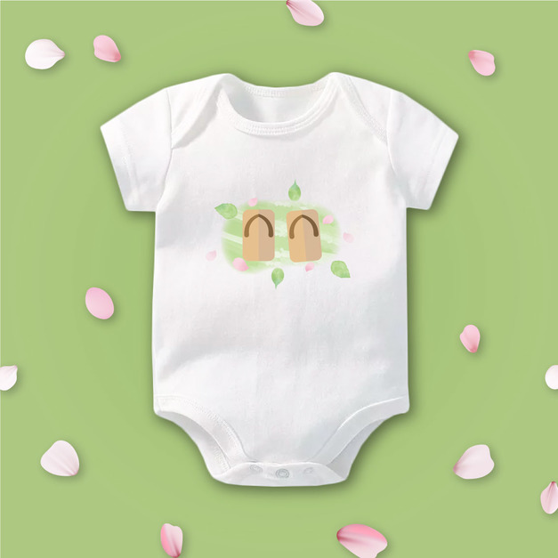 花見寶寶木屐 短袖包屁衣 白