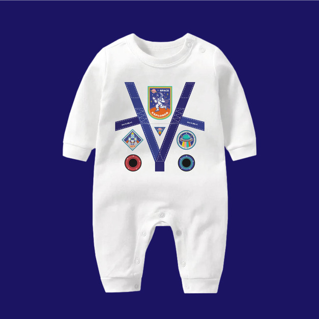 太空人 長袖連身衣 白 可客製