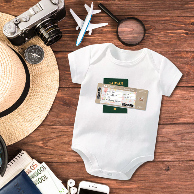 寶寶機票 短袖包屁衣 白 客製 嬰兒 新生兒 彌月 滿月 禮物
