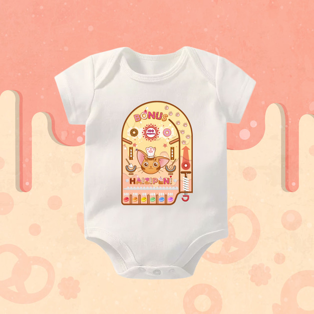 甜點廚師陪你貓彈珠台包屁衣-短袖-白