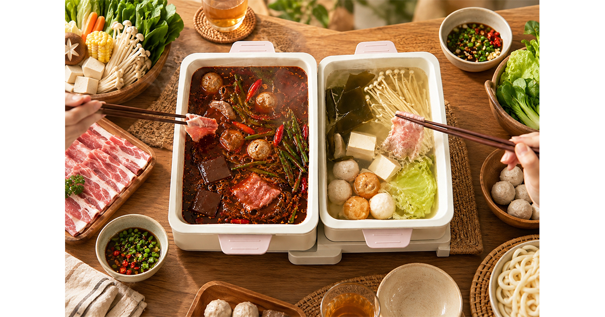 法國阿基姆 AGiM 暖食雙享鍋 HY-510｜在家享受鴛鴦鍋・麻辣酸白菜雙湯底