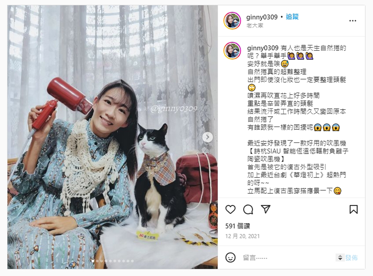 高濃度負離子，鎖水柔順的吹風機
