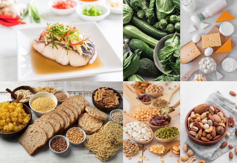 哪些食物多吃可以促進頭髮健康？魚類 深綠色葉菜 豆類 蛋黃、全穀雜糧類 堅果類 乳製品類