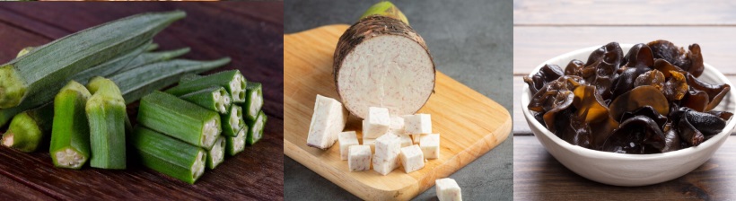 不含膠原蛋白的食物(植物性食物)  1.山藥  2.木耳  3.秋葵