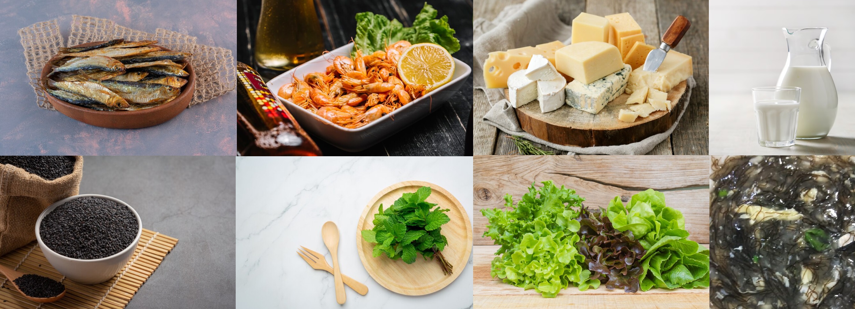 幫助落髮再生 攝入足夠的鈣 動物性食物來源：小魚乾、蝦米、起司、鮮奶；植物性食物來源：黑芝麻、髮菜、紫蘇、芥藍菜