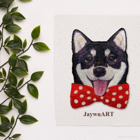 領結黑柴｜JaywuART 刺繡別針