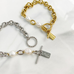 巴洛克鍊條珍珠鋼手鍊