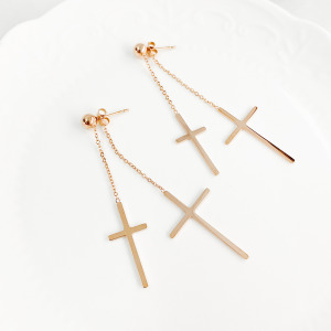 純鋼雙十字架耳環