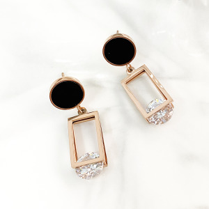 長方夾鑽純鋼耳環