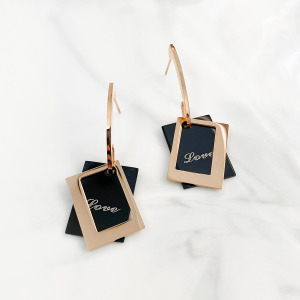 LOVE長方純鋼耳環