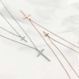 雙層十字架鋼項鍊
