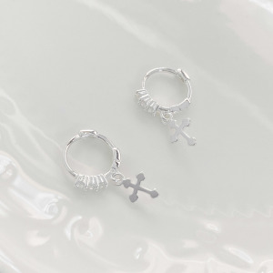 十字架圈 ‧ 純銀耳環