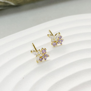 金蝶紫花鑽 ‧ 純銀耳環