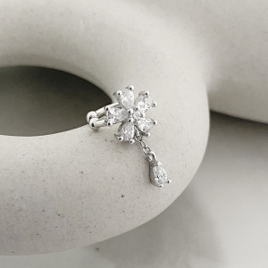 水晶花耳骨夾 ‧ 純銀耳環 (單支)