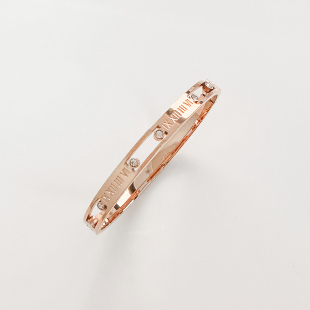 羅馬鏤空鑽鋼手環 (玫)