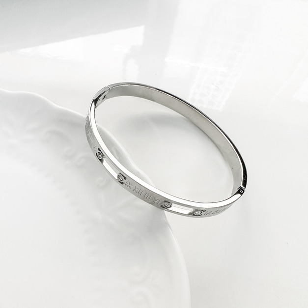 羅馬鏤空鑽鋼手環 (銀)