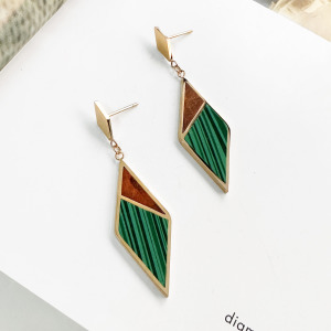 菱形拼接木質耳環