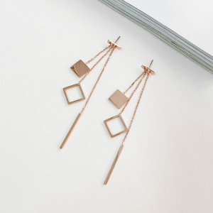 幾何元素垂墜純鋼耳環