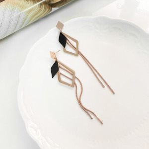 垂墜菱形純鋼耳環