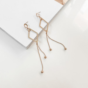 菱形垂墜小球純鋼耳環