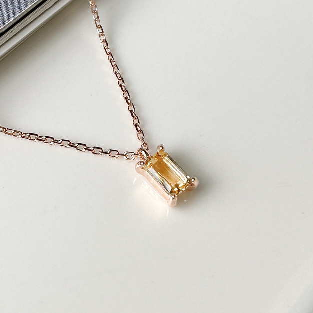 天然石│長方黃水晶 ‧ 純銀項鍊