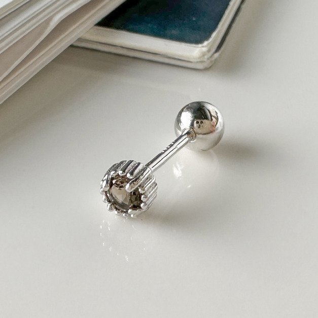 天然石│茶水晶幸福輪廓 ‧ 純銀耳環 (單支)