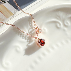 天然石│石榴石 ‧ 粉水晶│幸福輪廓 ‧ 純銀項鍊