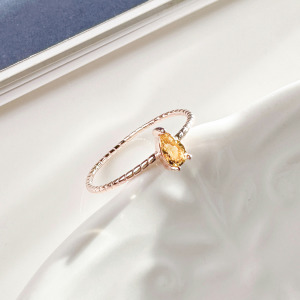 天然石│水滴黃水晶 ‧ 純銀戒指