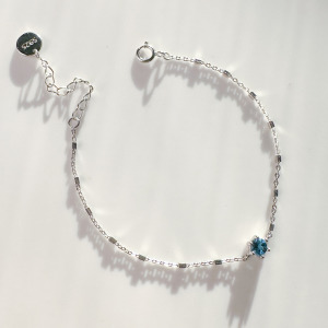 天然石│永恆單鑽托帕石 ‧ 純銀手鍊