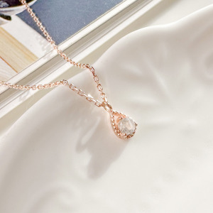 天然石│水滴鑽拉長石 ‧ 純銀項鍊