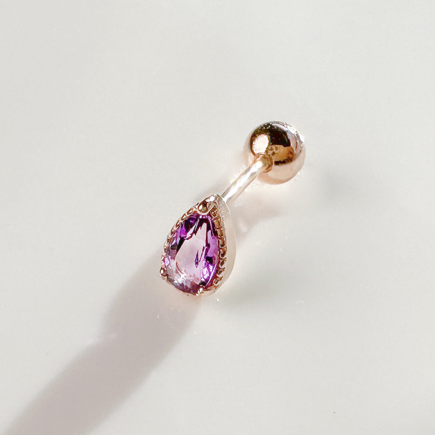 天然石│水滴紫水晶 ‧ 純銀耳環 (單支)