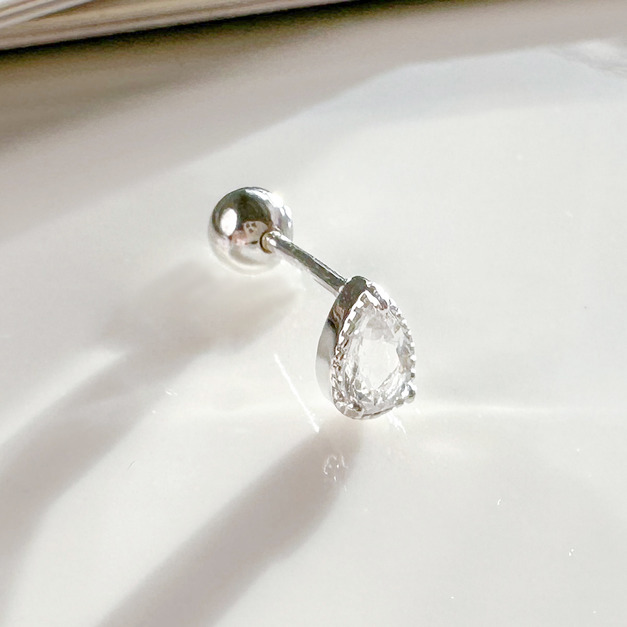 天然石│水滴白水晶 ‧ 純銀耳環 (單支)