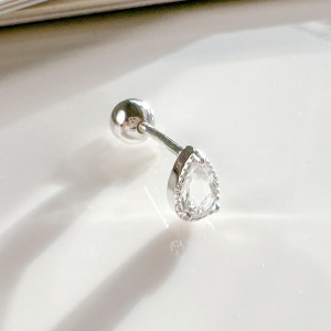 天然石│水滴白水晶 ‧ 純銀耳環 (單支)