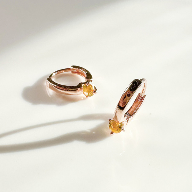 天然石│永恆單鑽圈黃水晶 ‧ 純銀耳環