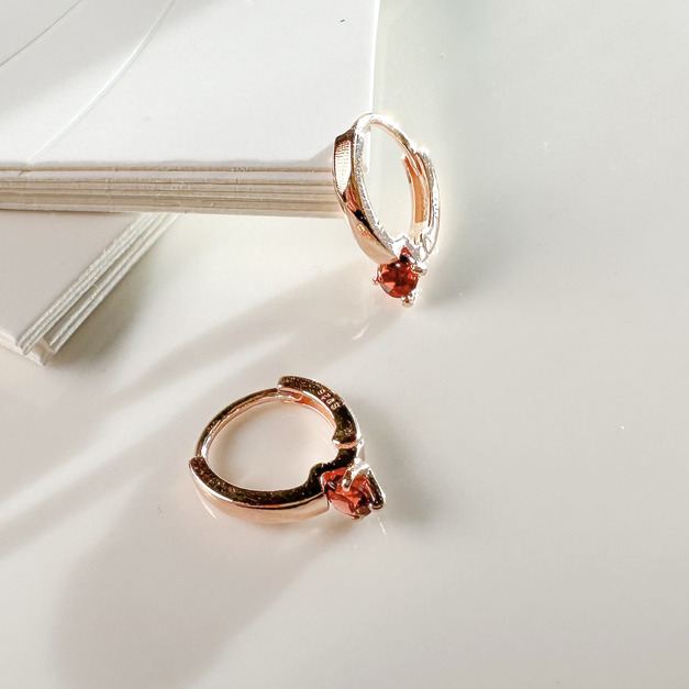 天然石│永恆單鑽圈石榴石 ‧ 純銀耳環