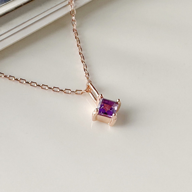 天然石│方鑽紫水晶 ‧ 純銀項鍊