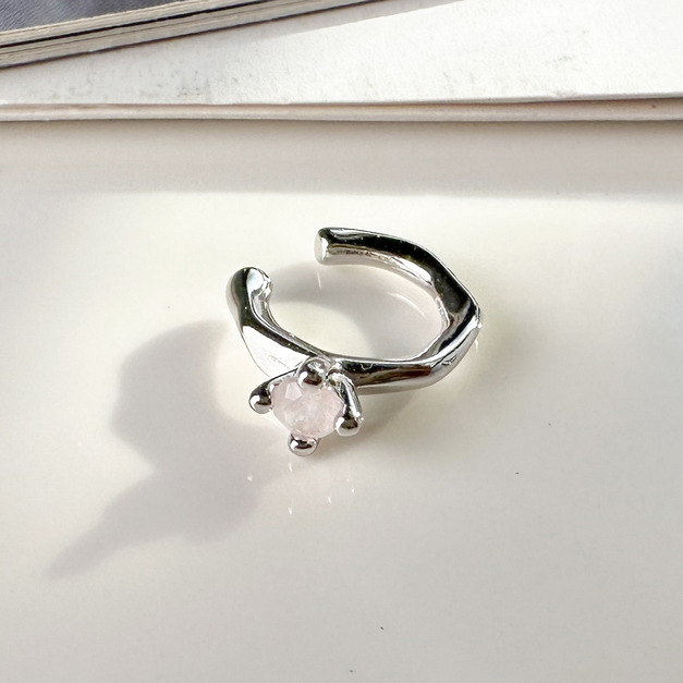 天然石│粉水晶淬鍊耳骨夾 ‧ 純銀耳環 (單支)