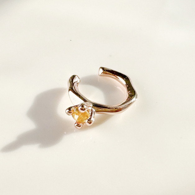 天然石│黃水晶淬鍊耳骨夾 ‧ 純銀耳環 (單支)