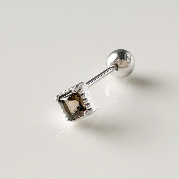 天然石│方鑽茶水晶 ‧ 純銀耳環 (單支)