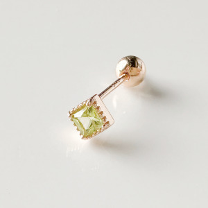 天然石│方鑽橄欖石 ‧ 純銀耳環 (單支)